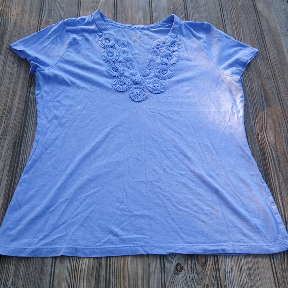 Short Sleeve Textured Detailed V Neck T-shirt Top Blouse